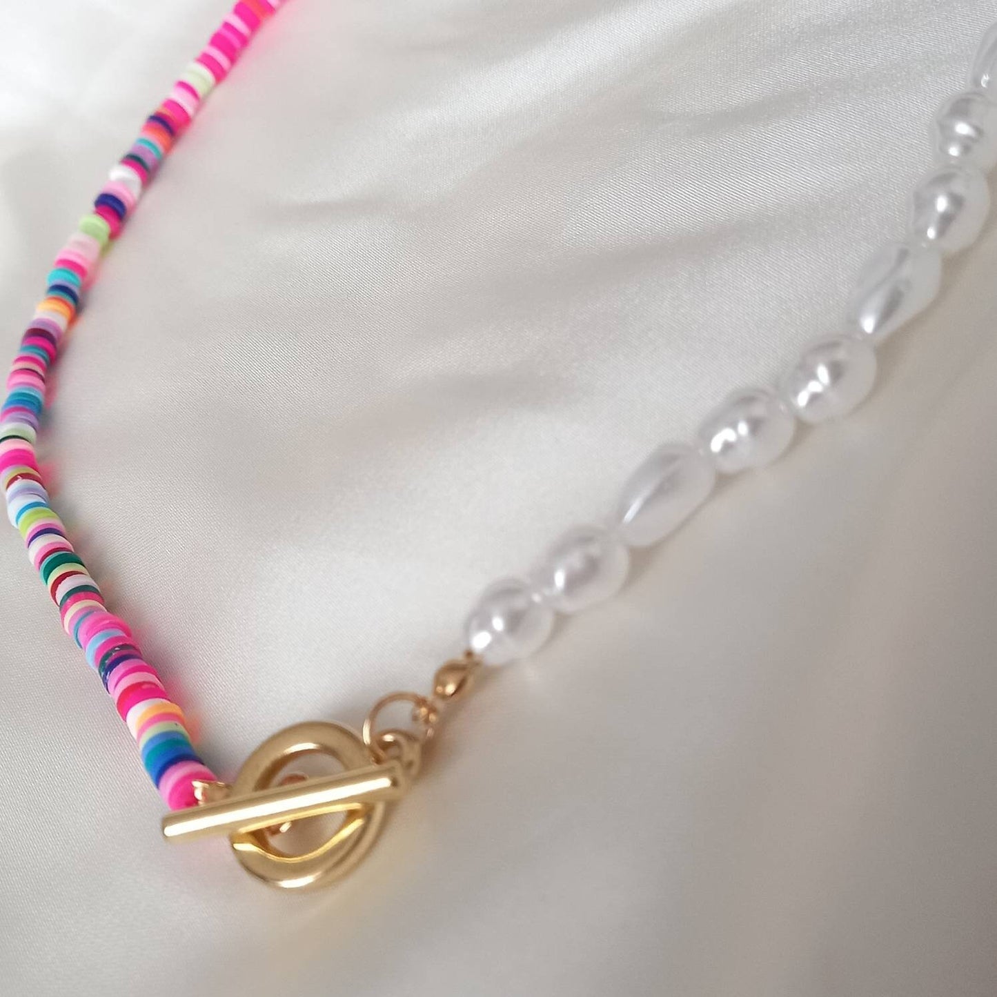 Faux Pearl Necklace - Pearl Jewellery, Accessories, Funky Necklace, Bead Necklace, Rainbow Necklace, Cute Necklace, Fashion Jewellery