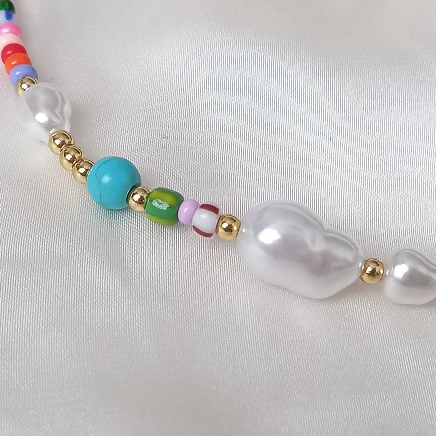 Faux Pearl & Bead Necklace - Pearl Jewellery, Accessories, Funky Necklace, Bead Necklace, Rainbow Necklace, Cute Necklace, Fashion Jewellery