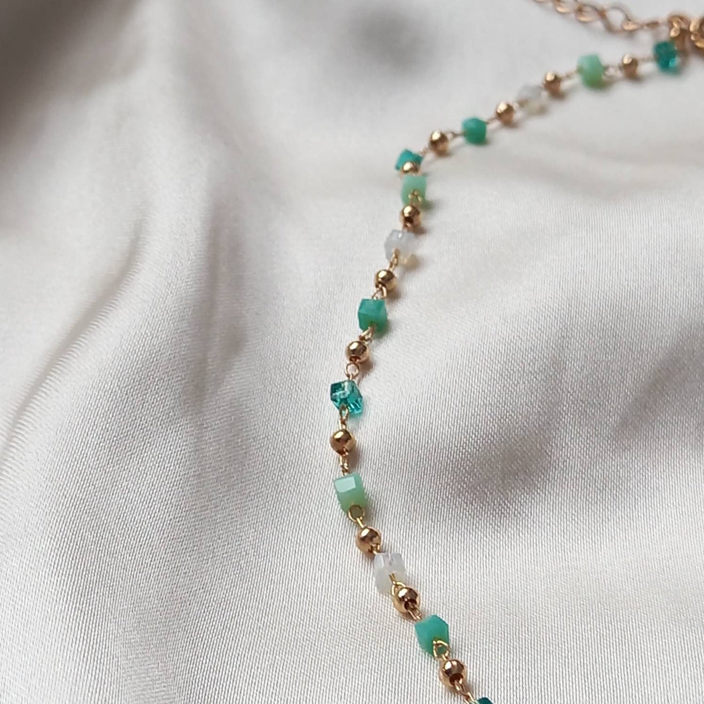 Blue & Gold Bead Choker Necklace - Gold Jewellery, Blue Accessories, Blue Choker Necklace, Gold Charm Necklace, Blue Bead Necklace