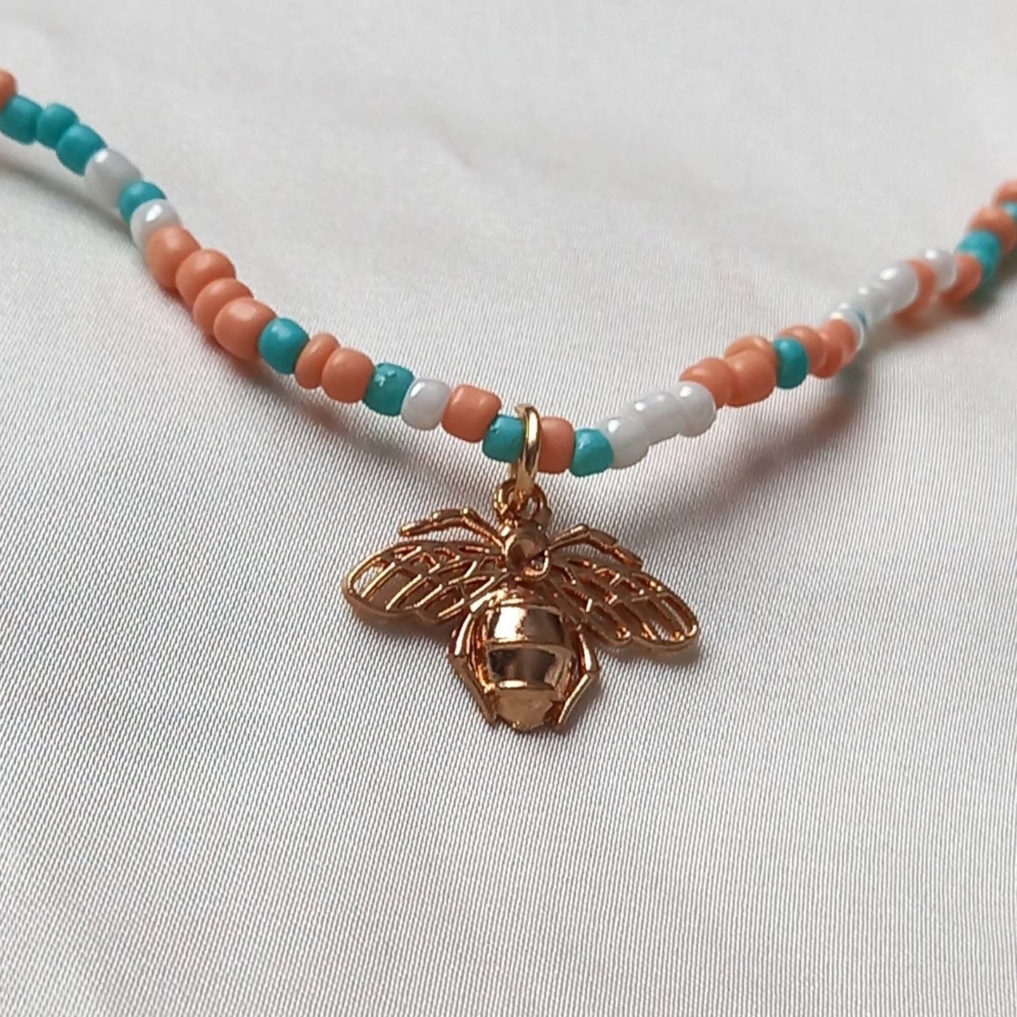 Gold Bee & Pastel  Necklace - Bead Jewellery, Bee Necklace, Bead Necklace, Cute Necklace, Bee Jewelley,Necklaces In The UK, Gifts For Her