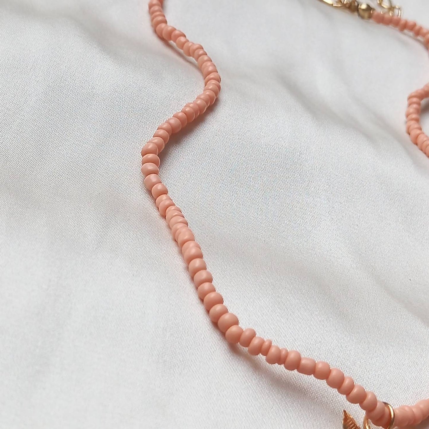 Gold Butterfly & Pink Bead Necklace - Coral Pink Jewellery, Pink Accessories, Pendant Necklace, Choker Necklace, Butterfly Charm Necklace