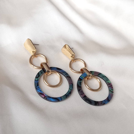Gold Hoop Drop Earrings -  Abstract Earrings, Unique Earrings, Hanging Jewellery, Gold Accessories, Gold Jewellery ,Gold Earrings, Blue