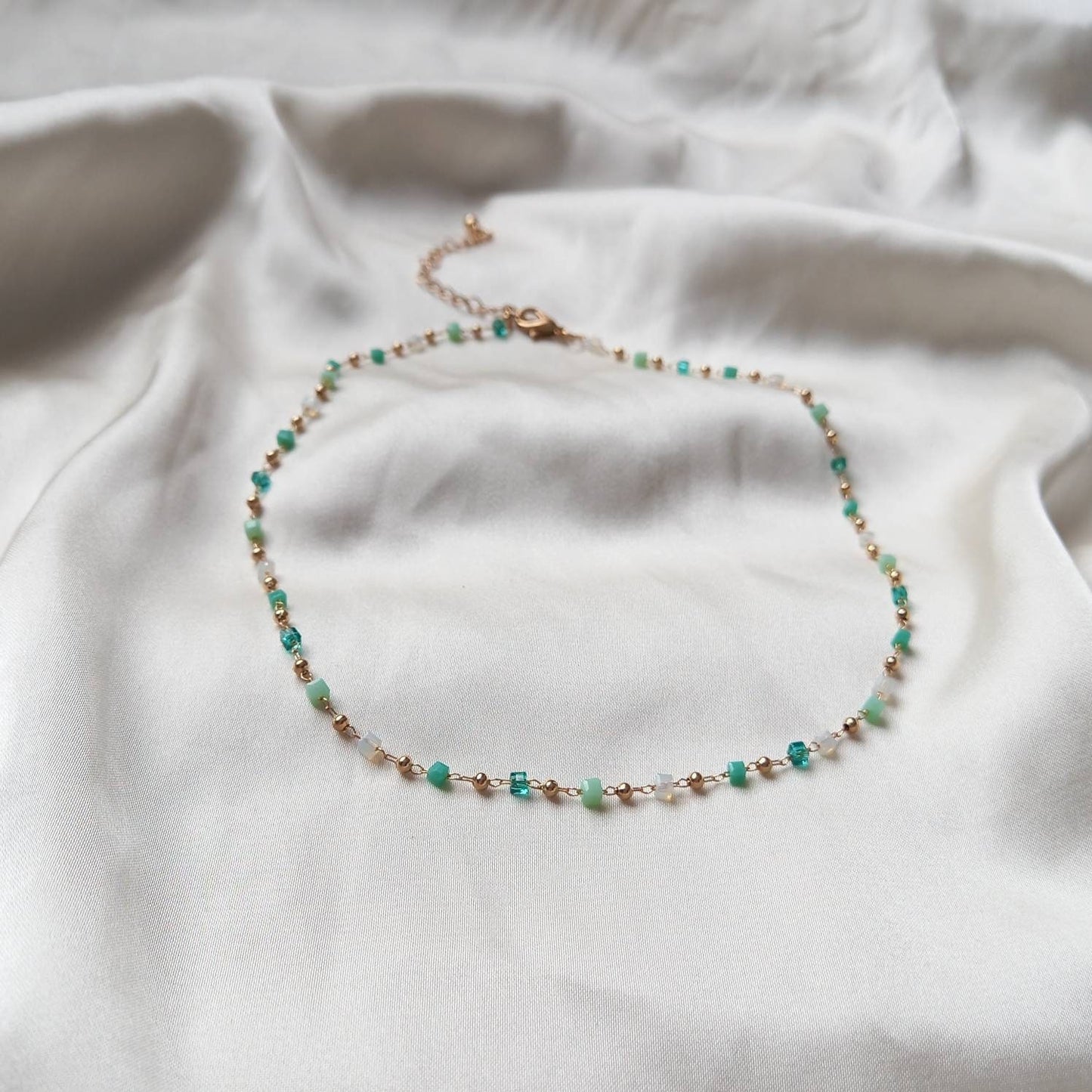 Blue & Gold Bead Choker Necklace - Gold Jewellery, Blue Accessories, Blue Choker Necklace, Gold Charm Necklace, Blue Bead Necklace