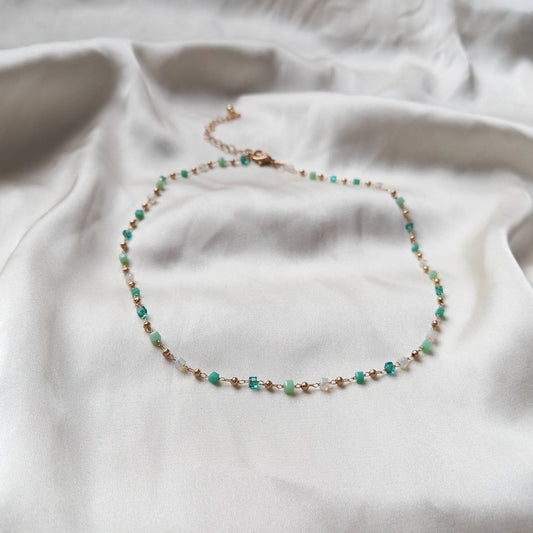 Blue & Gold Bead Choker Necklace - Gold Jewellery, Blue Accessories, Blue Choker Necklace, Gold Charm Necklace, Blue Bead Necklace