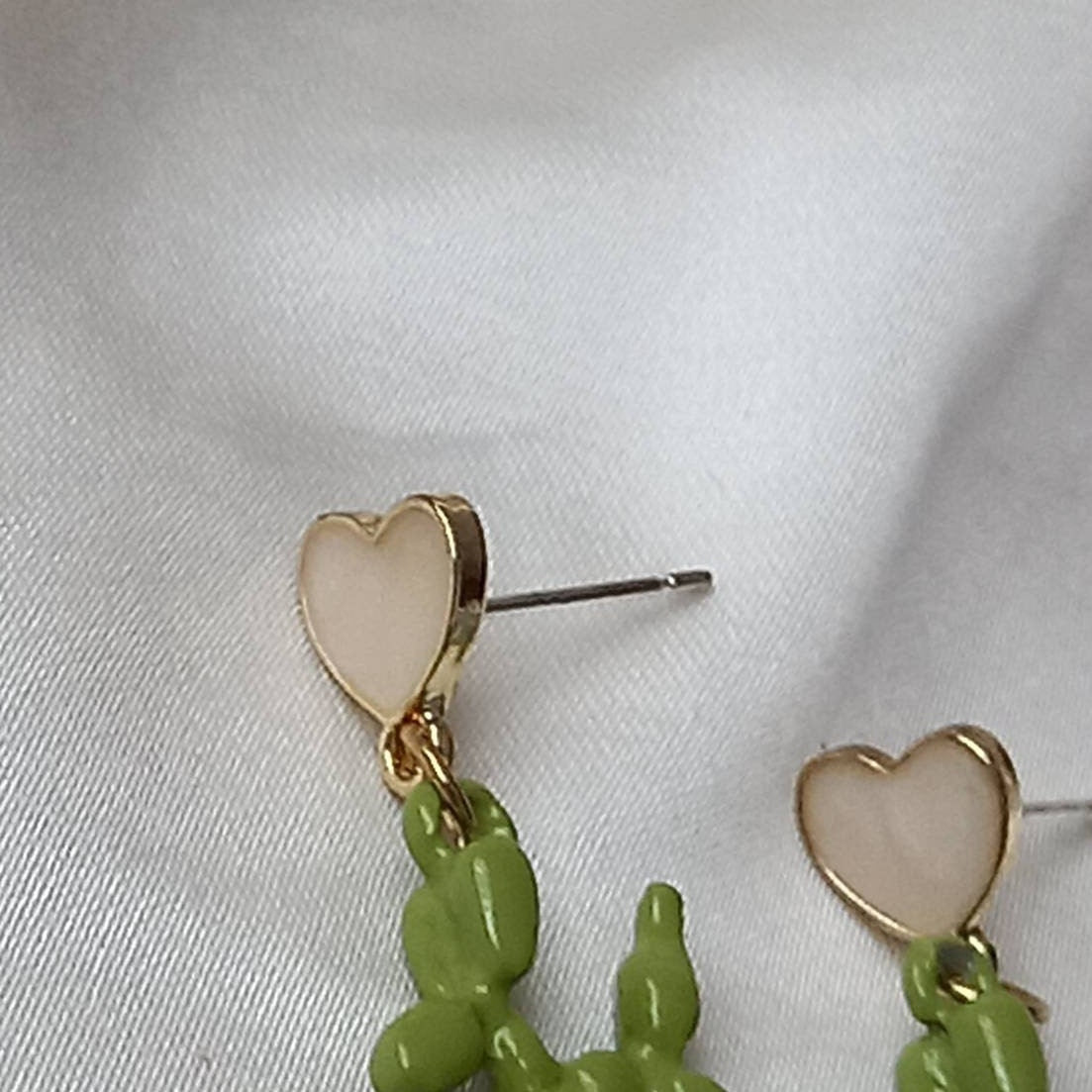 Green & Pink Balloon Dog Drop Earrings - Hanging Jewellery, Accessories, Pink Heart Earrings, Flower Jewlellery, Green Statement Earrings