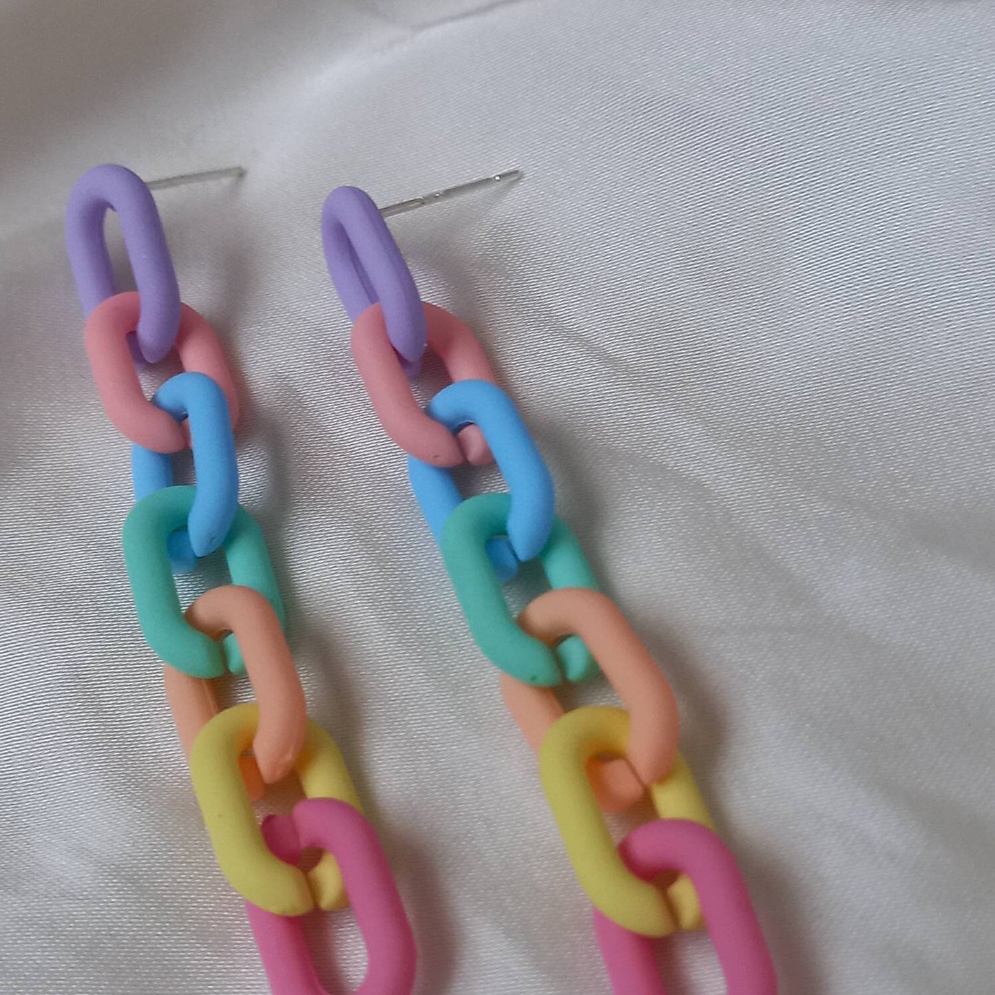 Rainbow Chain Drop Earrings - Rainbow Earrings, Pastel Rainbow Jewellery, Hanging Jewellery, Statement Accessories, Earrings In The UK