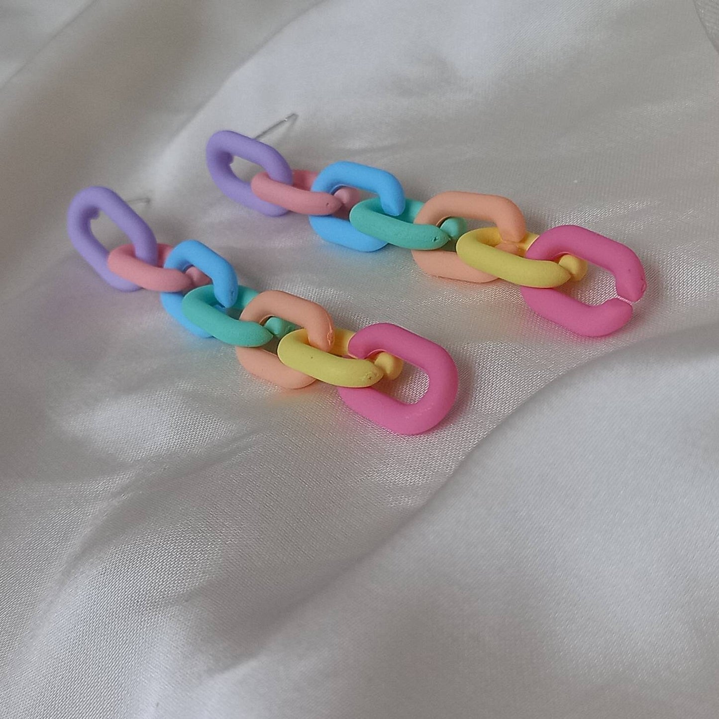 Rainbow Chain Drop Earrings - Rainbow Earrings, Pastel Rainbow Jewellery, Hanging Jewellery, Statement Accessories, Earrings In The UK