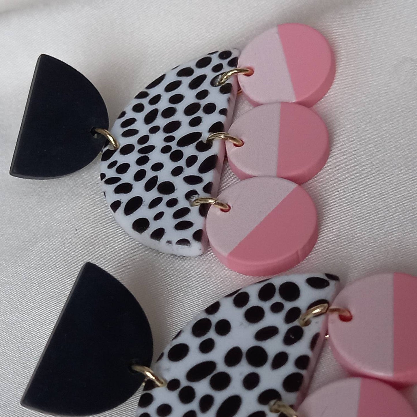 Abstract Pink & Black Drop Earrings -  Abstract Earrings, Unique Earrings, Chunky Earrings, Hanging Jewellery,Chunky Jewellery,Pink Earrings