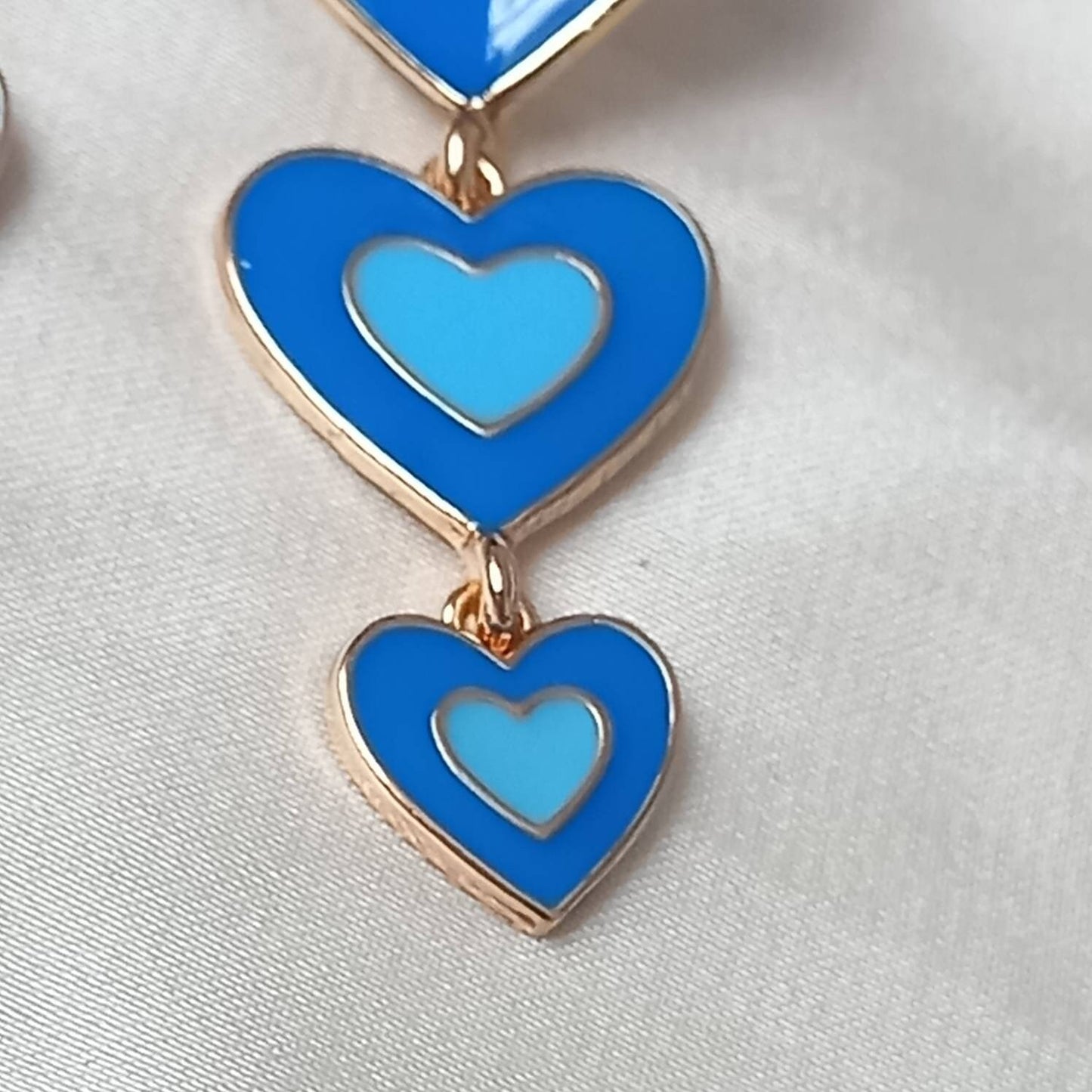 Blue & Gold Retro Heart Drop Earrings -  70's Style Earrings, Vintage Style, Hanging Jewellery,Accessories,Blue Jewellery,Gold Earrings