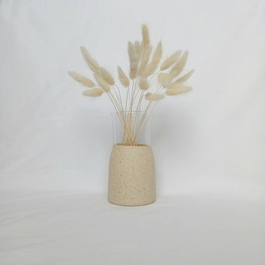Two Tone Speckled Cream Painted Glass Vase - Speckled Vase, Cream Vase, Dried Flowers Vase, Neutral Vase, Neutral Homeware, Two Tone Vase