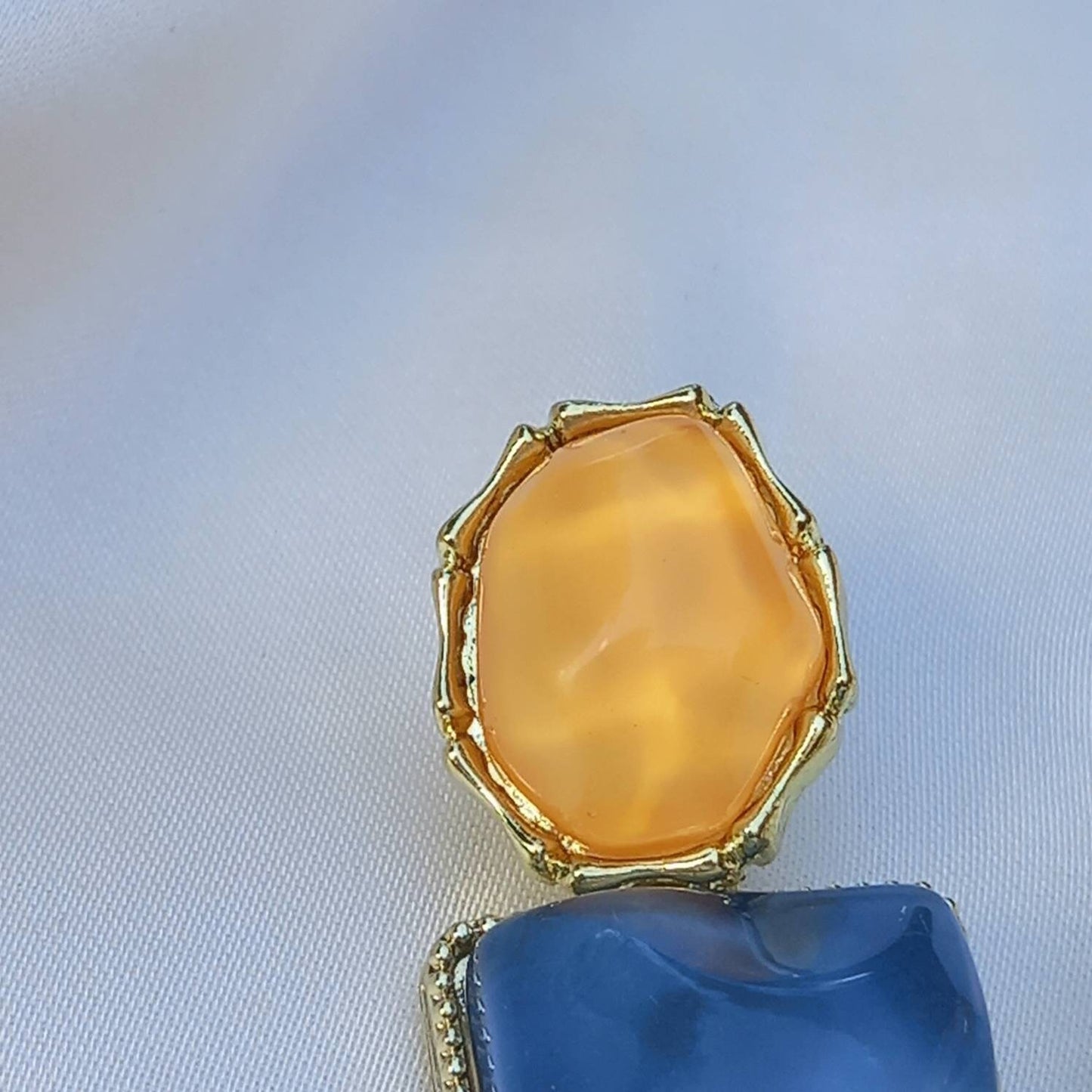 Blue and Orange Resin Drop Earrings -  Hanging Jewellery,Orange Earrings,Blue Earrings,Gold Earrings,Resin Earrings,Chunky Earrings