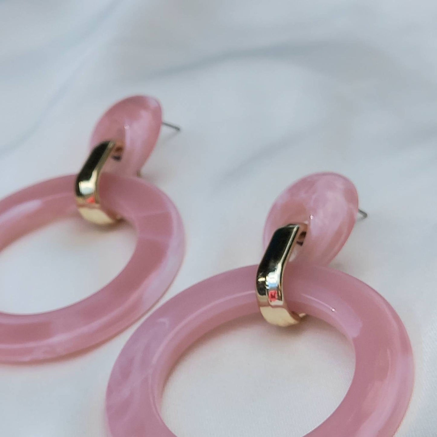 Pink and Gold Hoop Drop Earrings -  Hanging Jewellery, Accessories, Pink Jewellery, Gold Earrings, Pink Hoop Earrings, Large Hoop Earrings