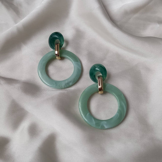 Green and Gold Hoop Drop Earrings -  Hanging Jewellery, Accessories, Green Jewellery, Gold Earrings, Green Hoop Earrings,Large Hoop Earrings