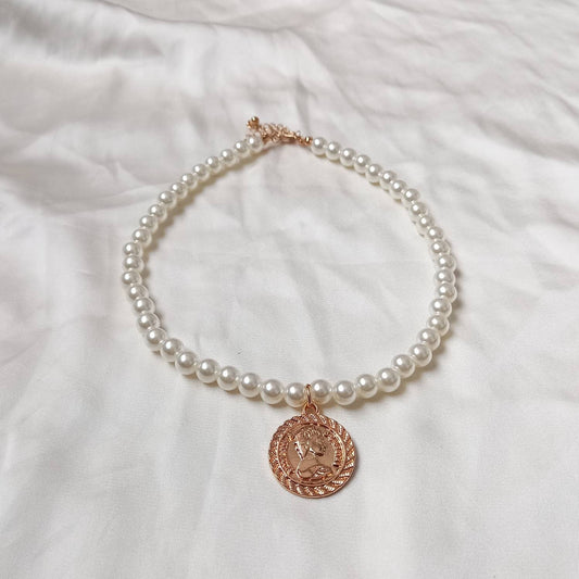 Faux Pearl Coin Necklace - Pearl Jewellery, Accessories, Classic Necklace, Bead Necklace, Classy Necklace, Cute Necklace, Fashion Jewellery