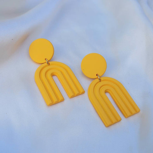 Orange Rainbow Charm Drop Earrings - Abstract Rainbow Earrings, Arch Earrings, Abstract Earrings, Hanging Jewellery,Statement Accessories