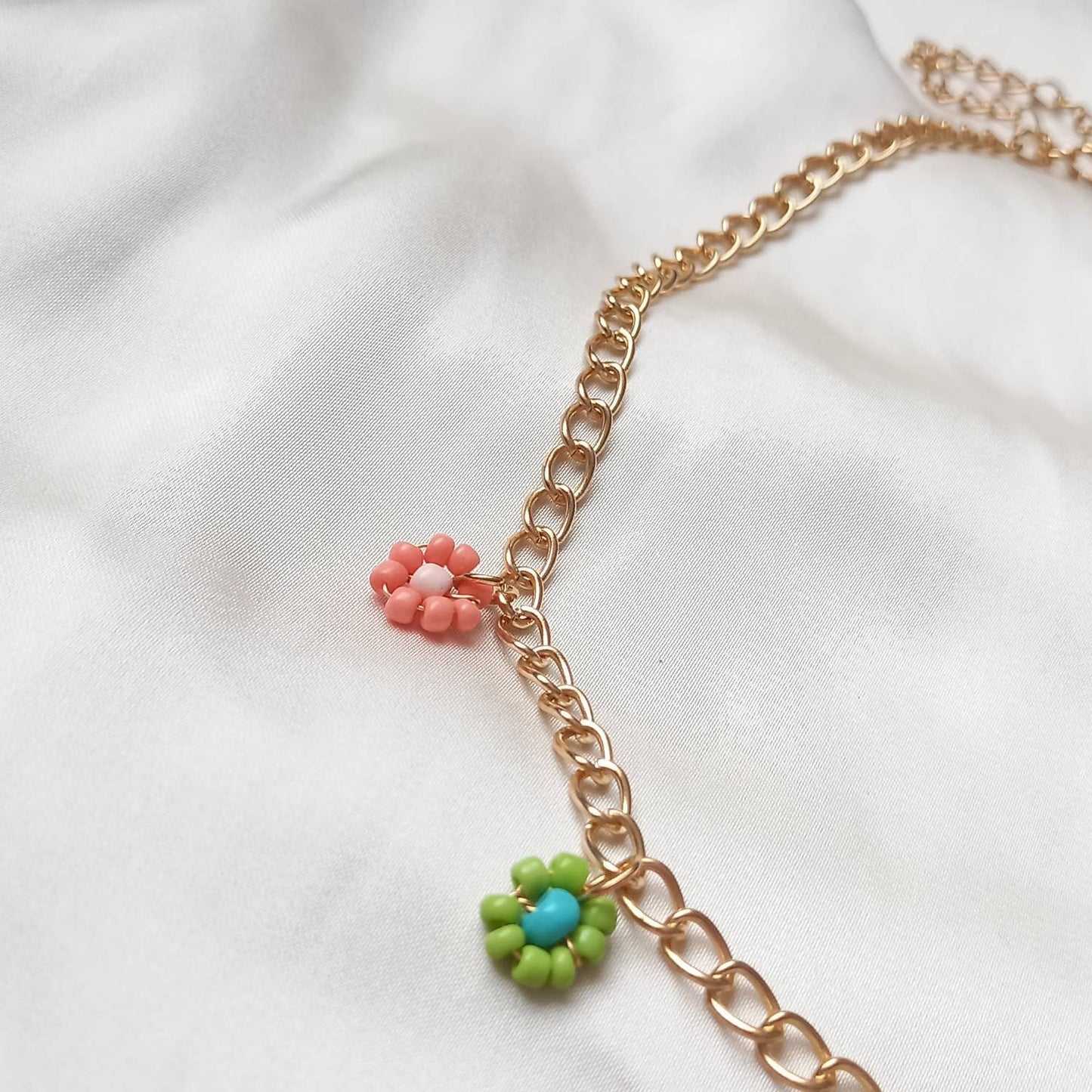Gold Chain Flower Bead Necklace - Gold Chain Necklace, Gold Jewellery, Accessories, Bead Necklace, Flower Necklace, Funky Necklace