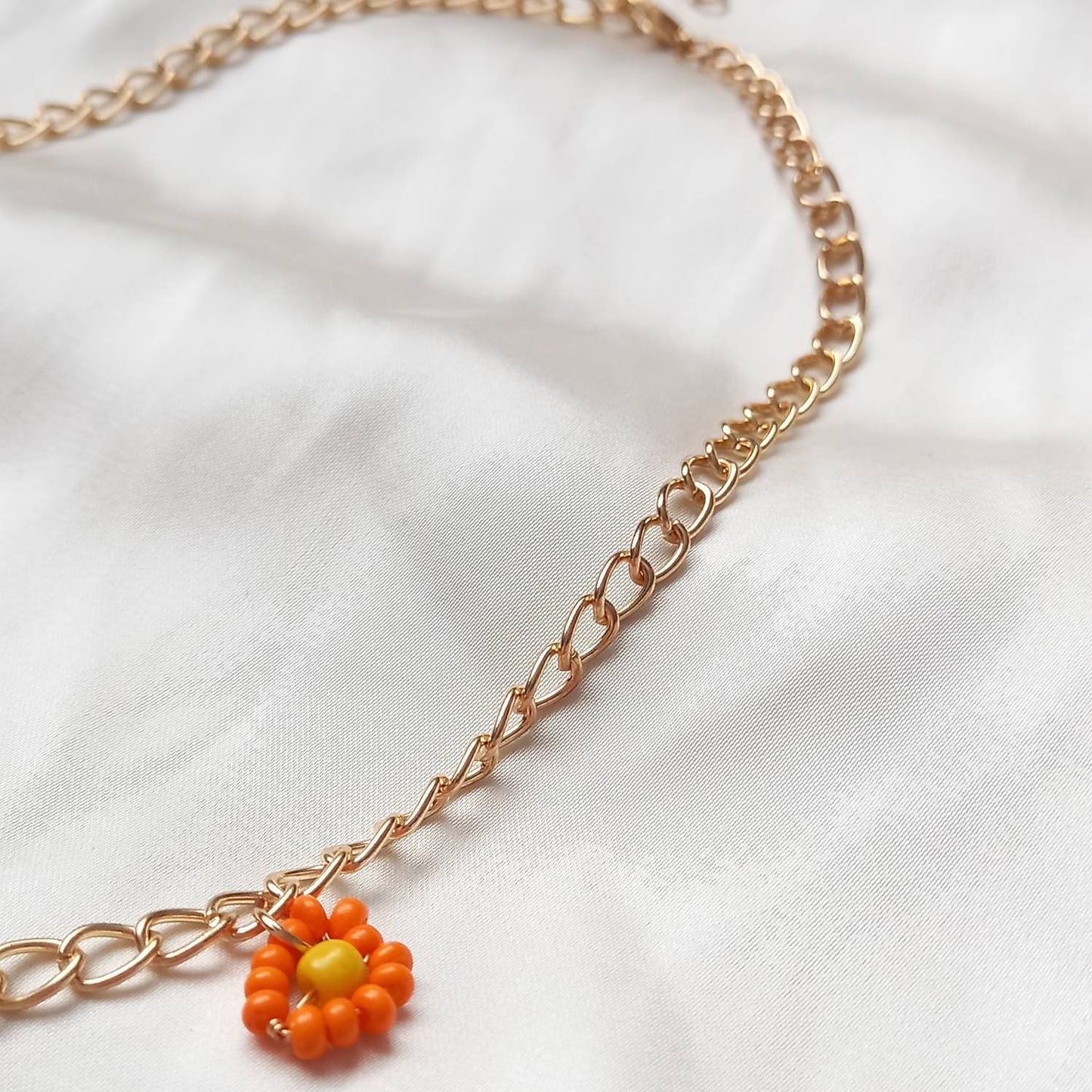 Gold Chain Flower Bead Necklace - Gold Chain Necklace, Gold Jewellery, Accessories, Bead Necklace, Flower Necklace, Funky Necklace