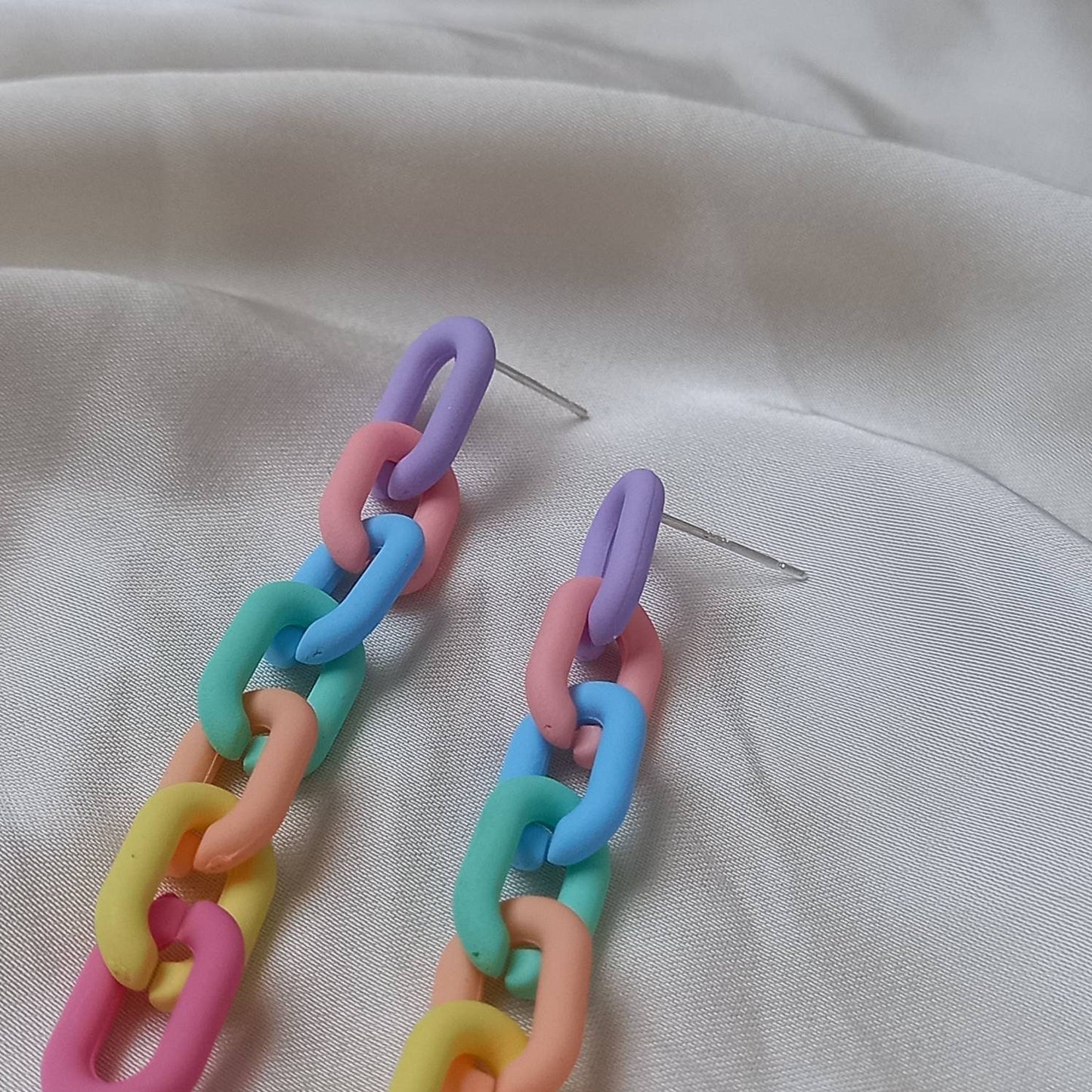 Rainbow Chain Drop Earrings - Rainbow Earrings, Pastel Rainbow Jewellery, Hanging Jewellery, Statement Accessories, Earrings In The UK