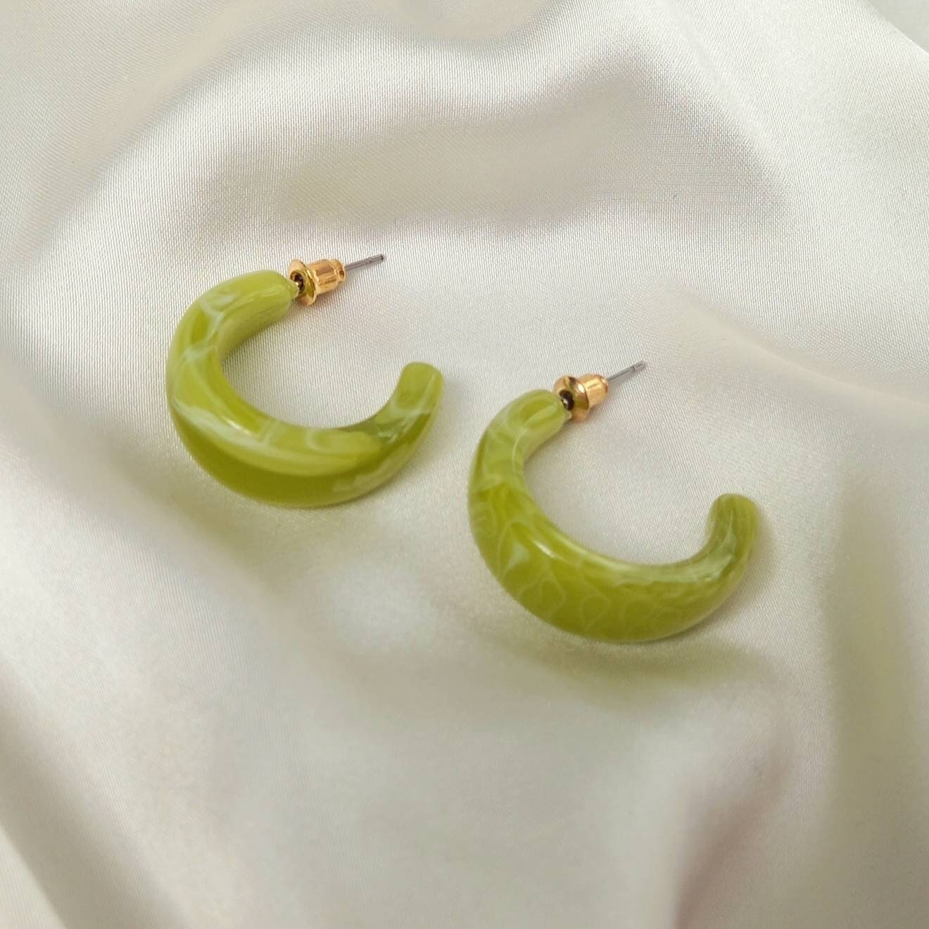 Chunky Green Resin Hoop Earrings -  Resin Earrings, Chunky Hoop Earrings, Thick Resin Earrings, Earrings In The UK, Hoop Earrings In The UK