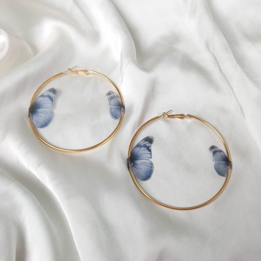 Gold Butterfly Hoop Earrings - Lightweight Hoop Earrings, Butterfly Earrings, Hoop Earrings, Cute Earrings, Gold Earrings, Gold Jewellery