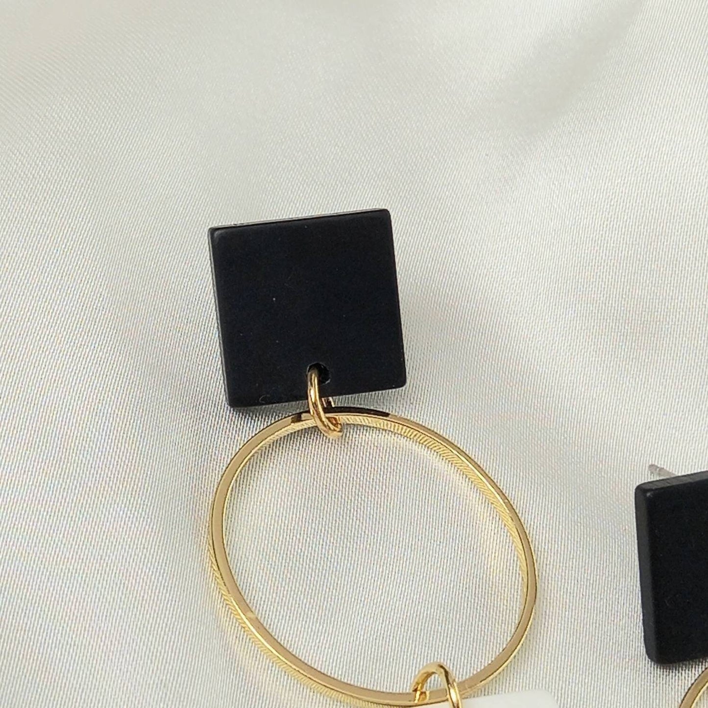 Black & White Spotted Rectangle Drop Earrings - Black Earrings,Gold Earrings,Spotty Earrings,Rectangle Earrings,Gold Earrings In The UK