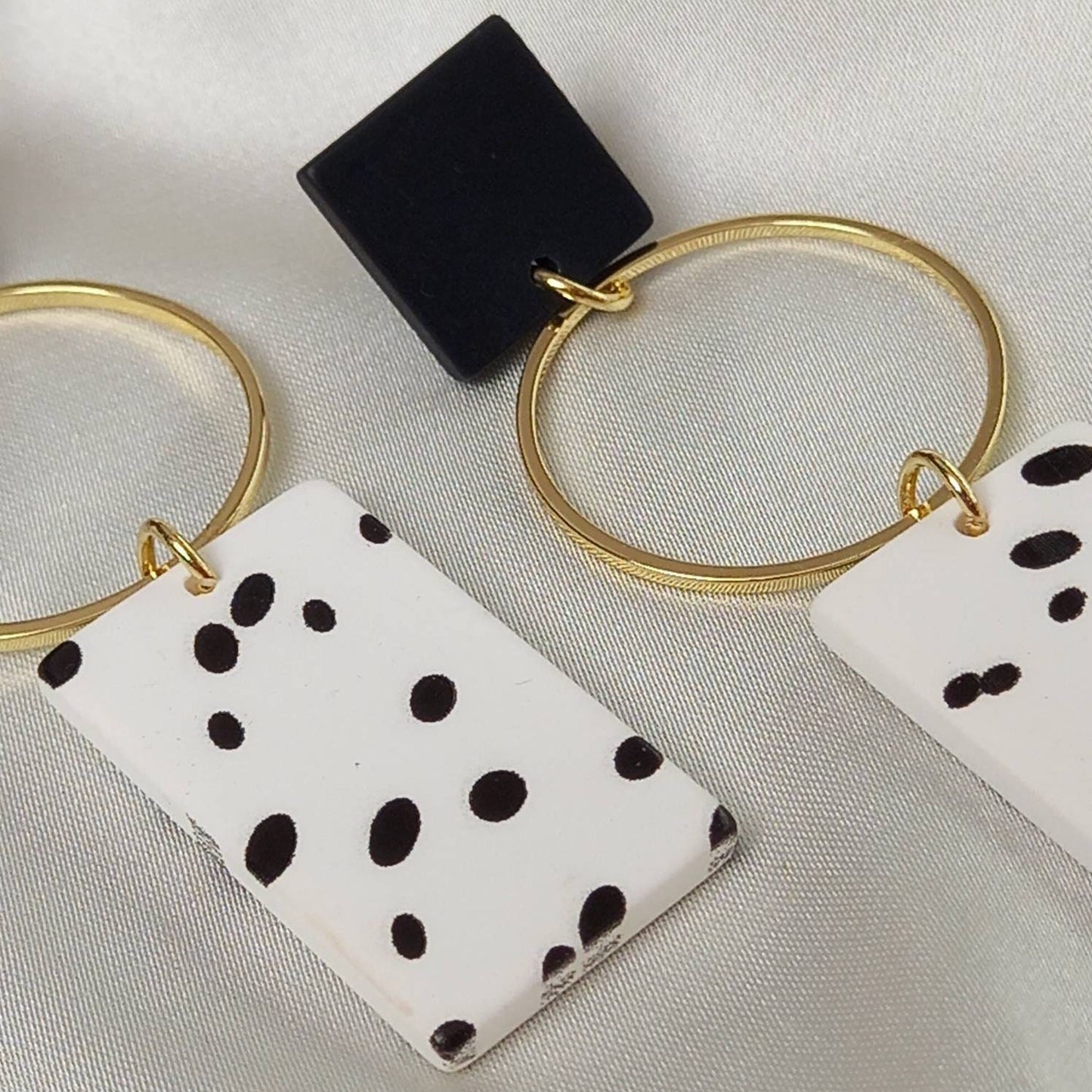 Black & White Spotted Rectangle Drop Earrings - Black Earrings,Gold Earrings,Spotty Earrings,Rectangle Earrings,Gold Earrings In The UK