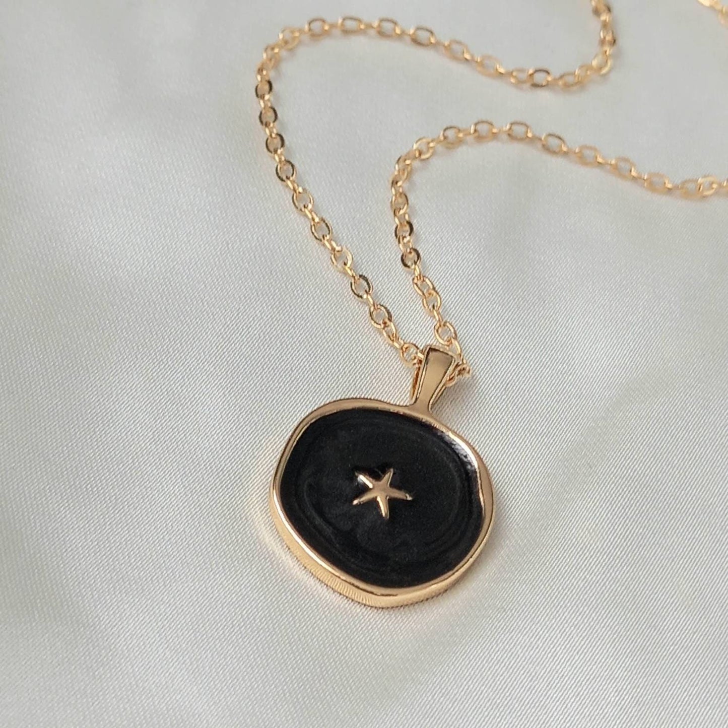 Black & Gold Star Necklace - Gold Pendant Necklace, Black Charm Necklace, Necklaces In The UK, Jewellery In The UK, Black Star Necklace