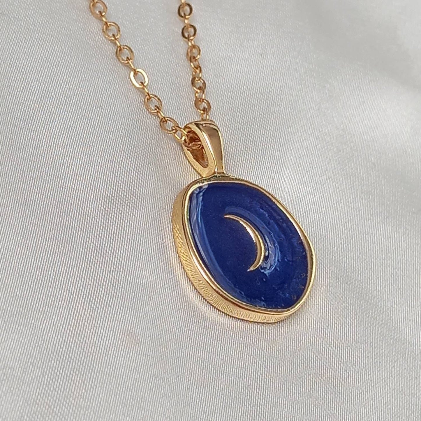 Blue & Gold Moon Chain Necklace - Moon Necklace, Space Necklace, Space Jewellery, Space Lover Gift, Necklaces In The UK, Jewellery In The UK