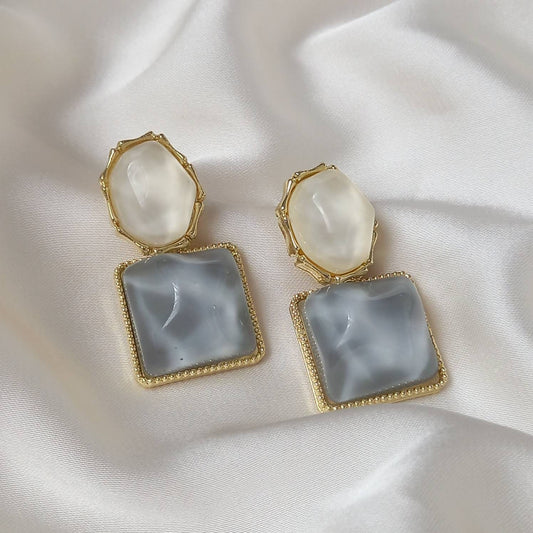 Blue and White Resin Drop Earrings -  Hanging Jewellery,White Earrings,Blue Earrings,Gold Earrings,Resin Earrings,Chunky Earrings In The UK