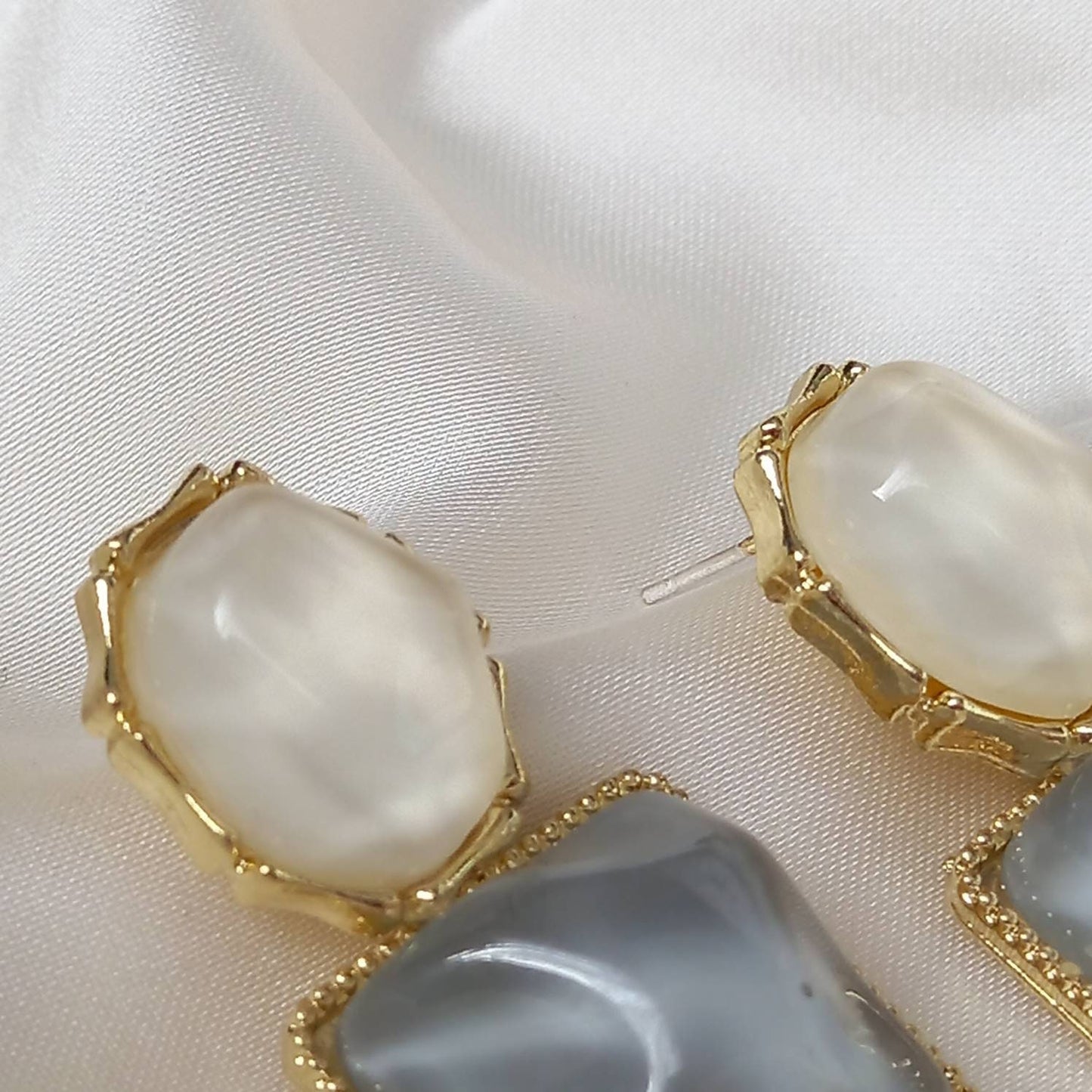 Blue and White Resin Drop Earrings -  Hanging Jewellery,White Earrings,Blue Earrings,Gold Earrings,Resin Earrings,Chunky Earrings In The UK