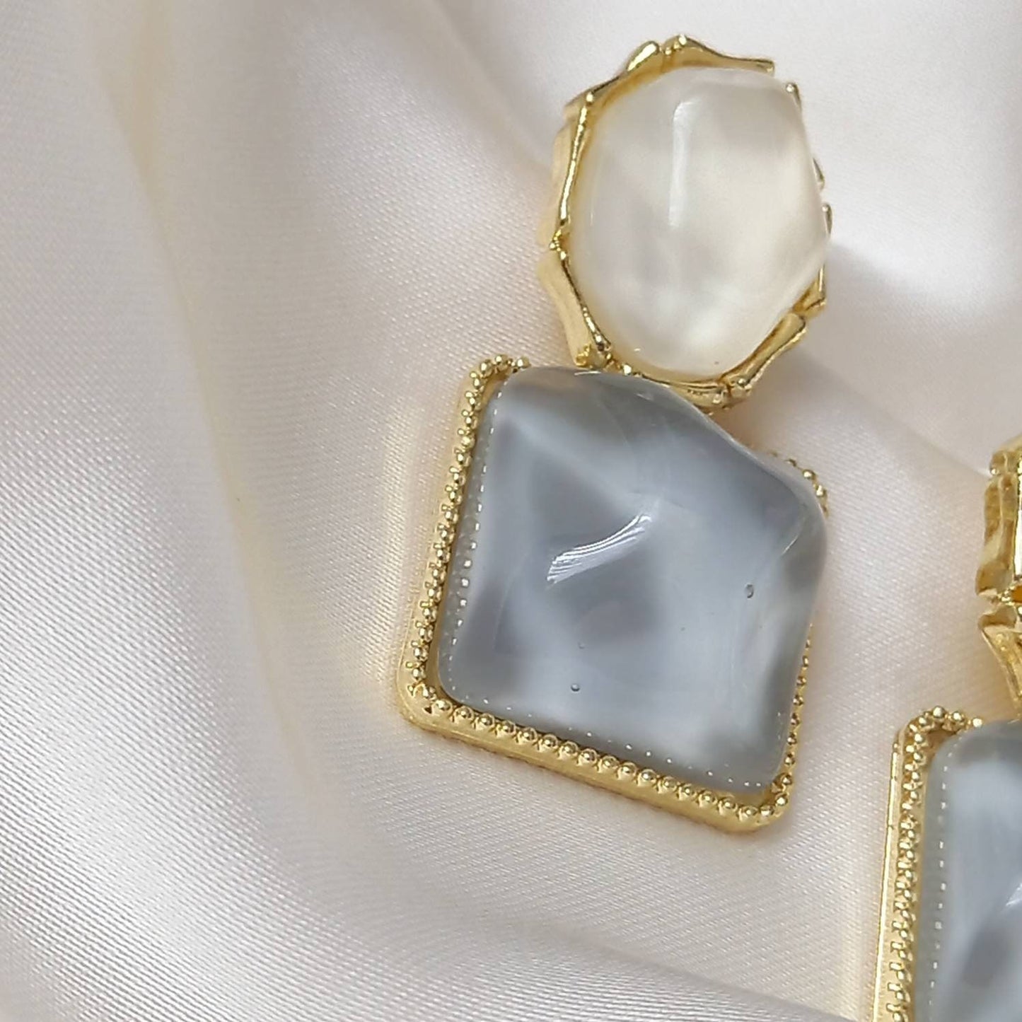 Blue and White Resin Drop Earrings -  Hanging Jewellery,White Earrings,Blue Earrings,Gold Earrings,Resin Earrings,Chunky Earrings In The UK