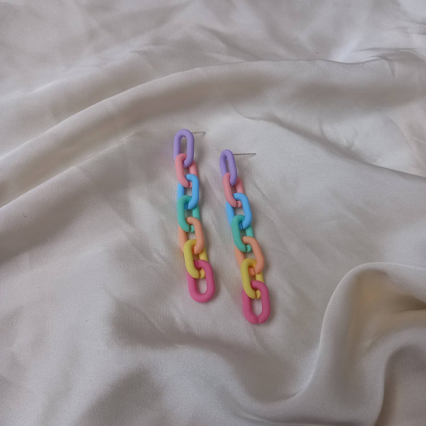 Rainbow Chain Drop Earrings - Rainbow Earrings, Pastel Rainbow Jewellery, Hanging Jewellery, Statement Accessories, Earrings In The UK