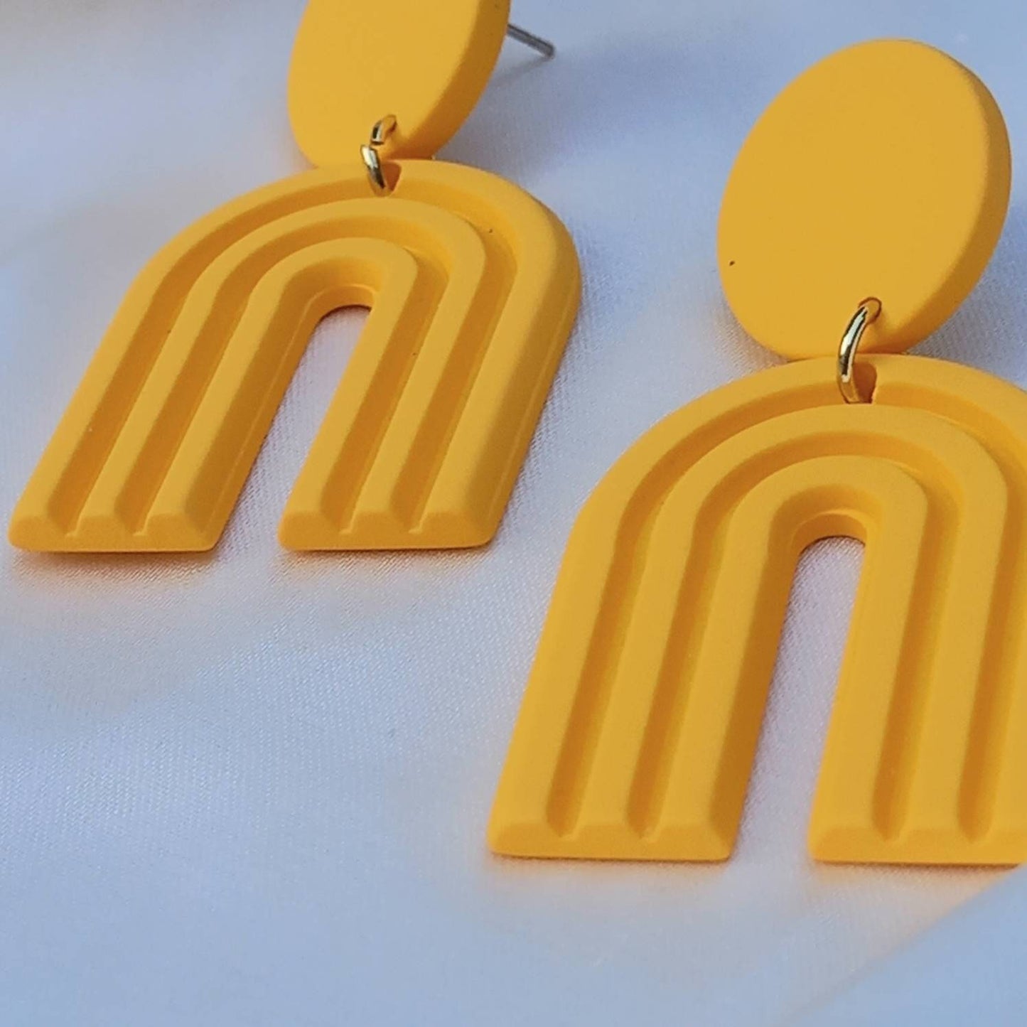 Orange Rainbow Charm Drop Earrings - Abstract Rainbow Earrings, Arch Earrings, Abstract Earrings, Hanging Jewellery,Statement Accessories