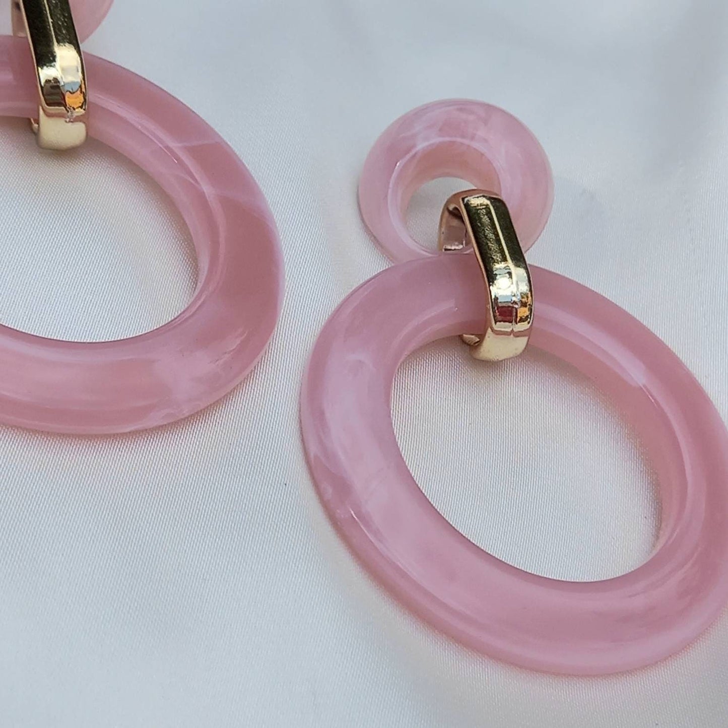 Pink and Gold Hoop Drop Earrings -  Hanging Jewellery, Accessories, Pink Jewellery, Gold Earrings, Pink Hoop Earrings, Large Hoop Earrings