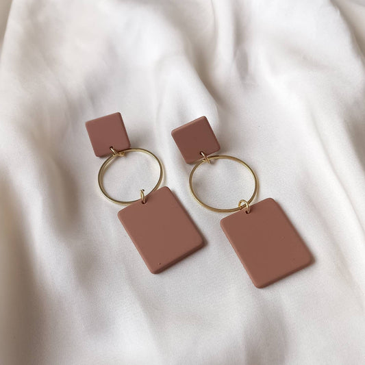Gold and Brown Rectangle Drop Earrings -  Abstract Earrings,Long Earrings,Brown Earrings,Rectangle Earrings,Gold Jewellery,Gold Earrings