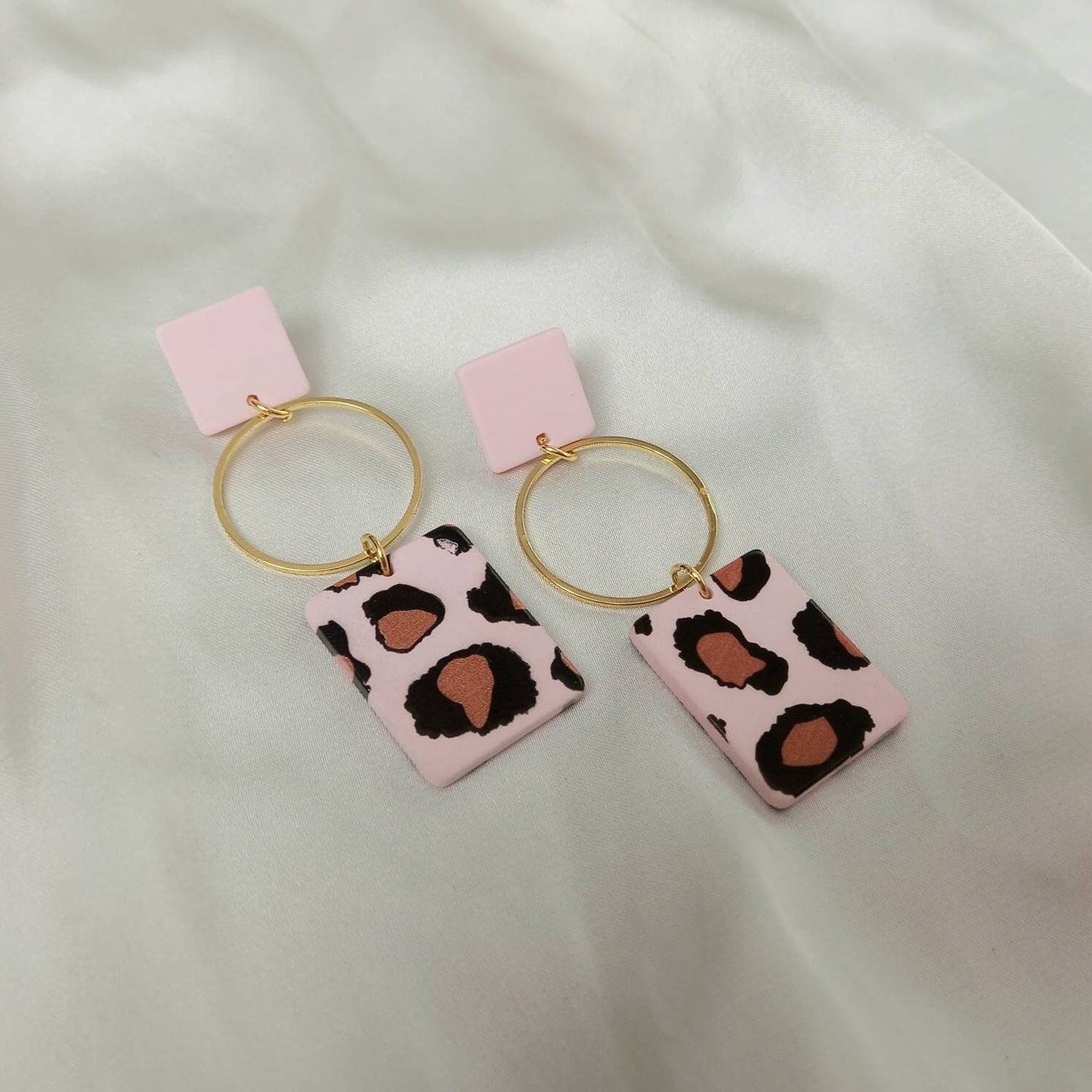 Pink Leopard Print Drop Earrings - Lightweight Earrings, Pink & Gold Earrings, Pink Earrings In The UK, Pink Drop Earrings In The UK
