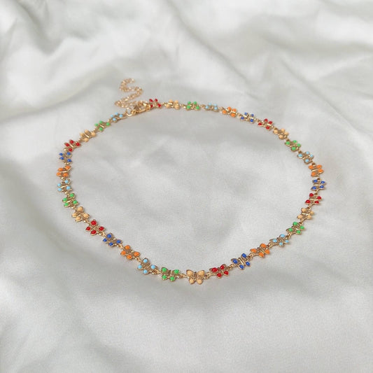 Gold Butterfly Choker Necklace - Gold Choker Necklace, Colourful Butterfly Charm Necklace, Choker Necklace In The UK, Jewellery In The UK