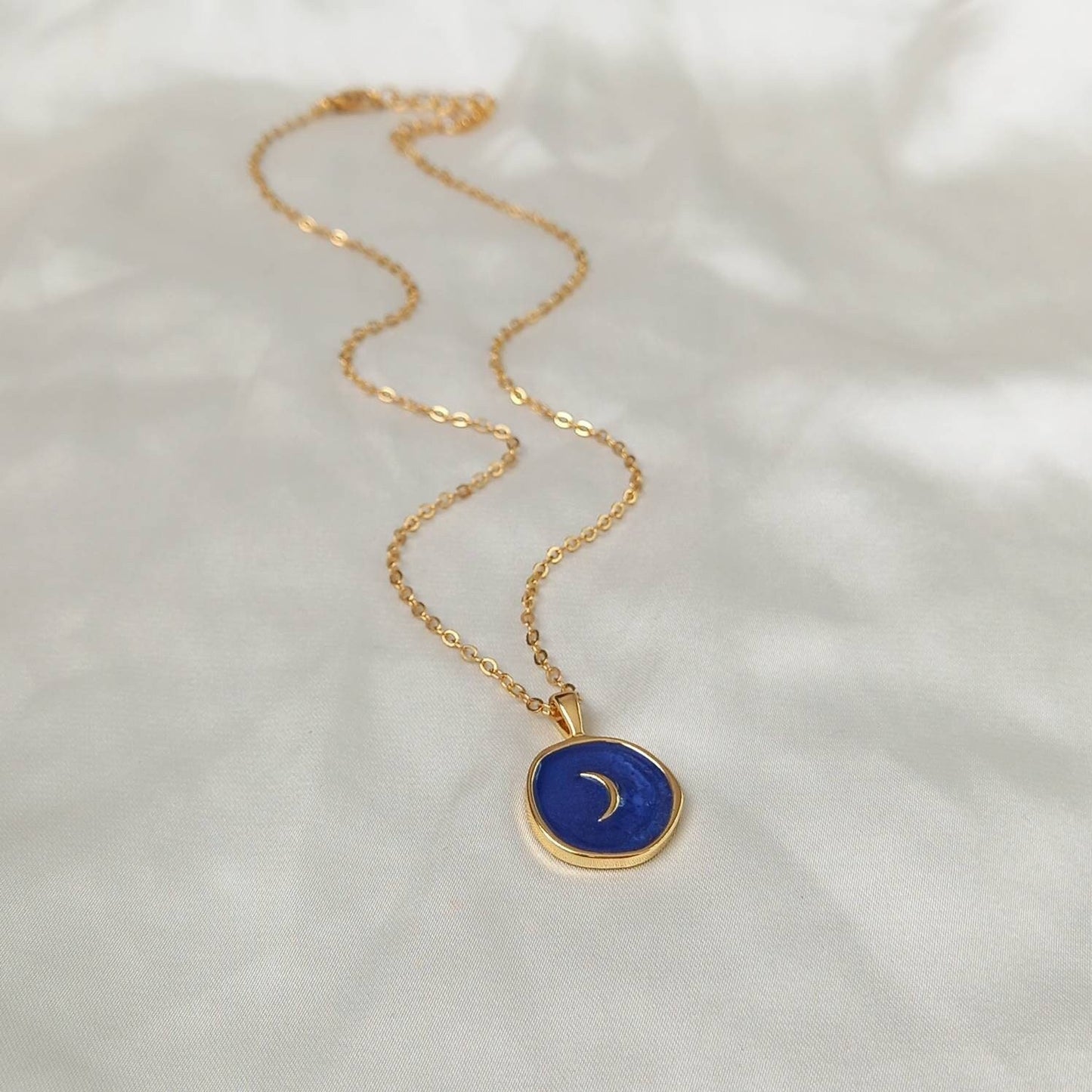 Blue & Gold Moon Chain Necklace - Moon Necklace, Space Necklace, Space Jewellery, Space Lover Gift, Necklaces In The UK, Jewellery In The UK