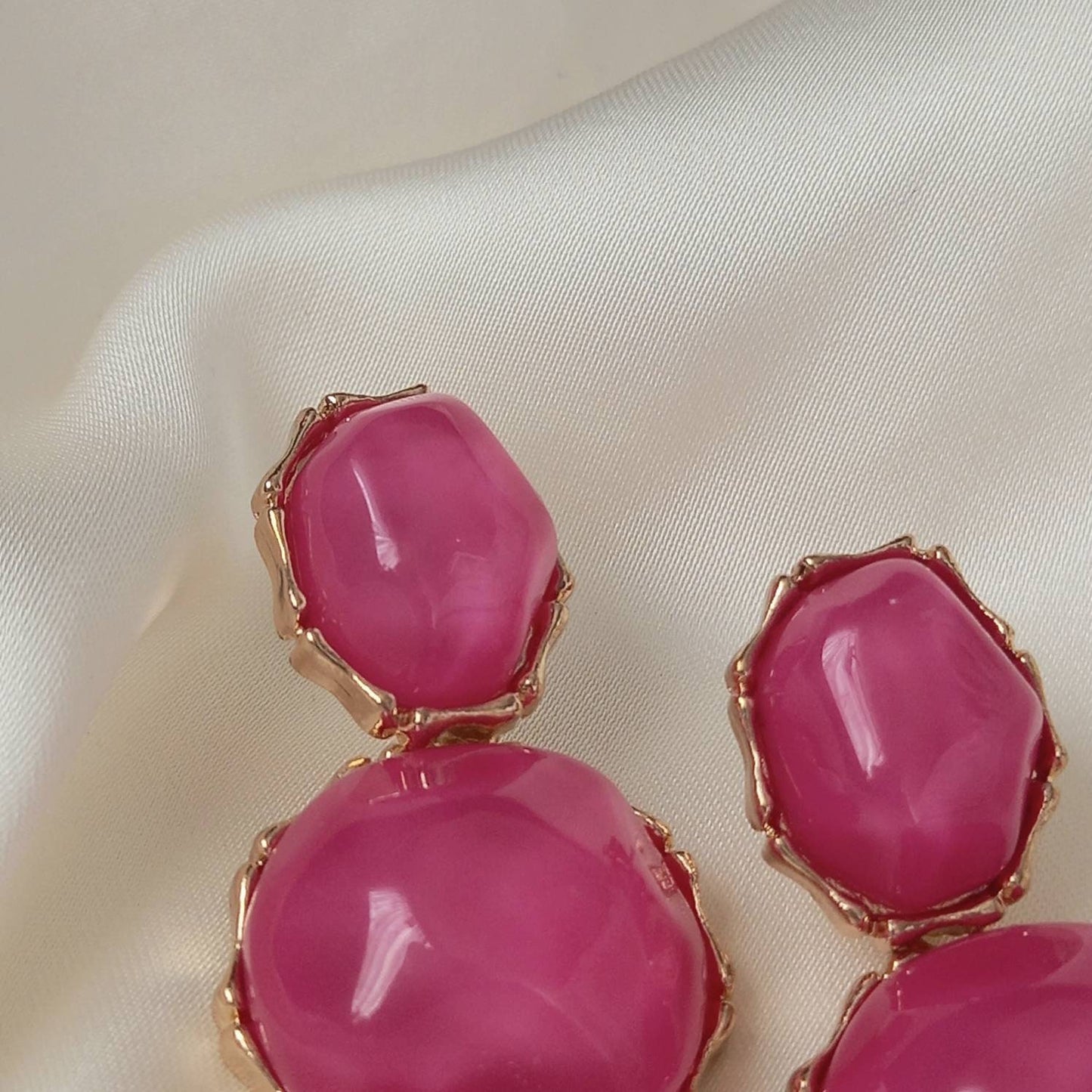 Pink & Gold Oval Resin Drop Earrings -Pink Earrings,Pink Jewellery,Gold Earrings,Resin Earrings,Chunky Earrings,Thick Earrings,Oval Earrings