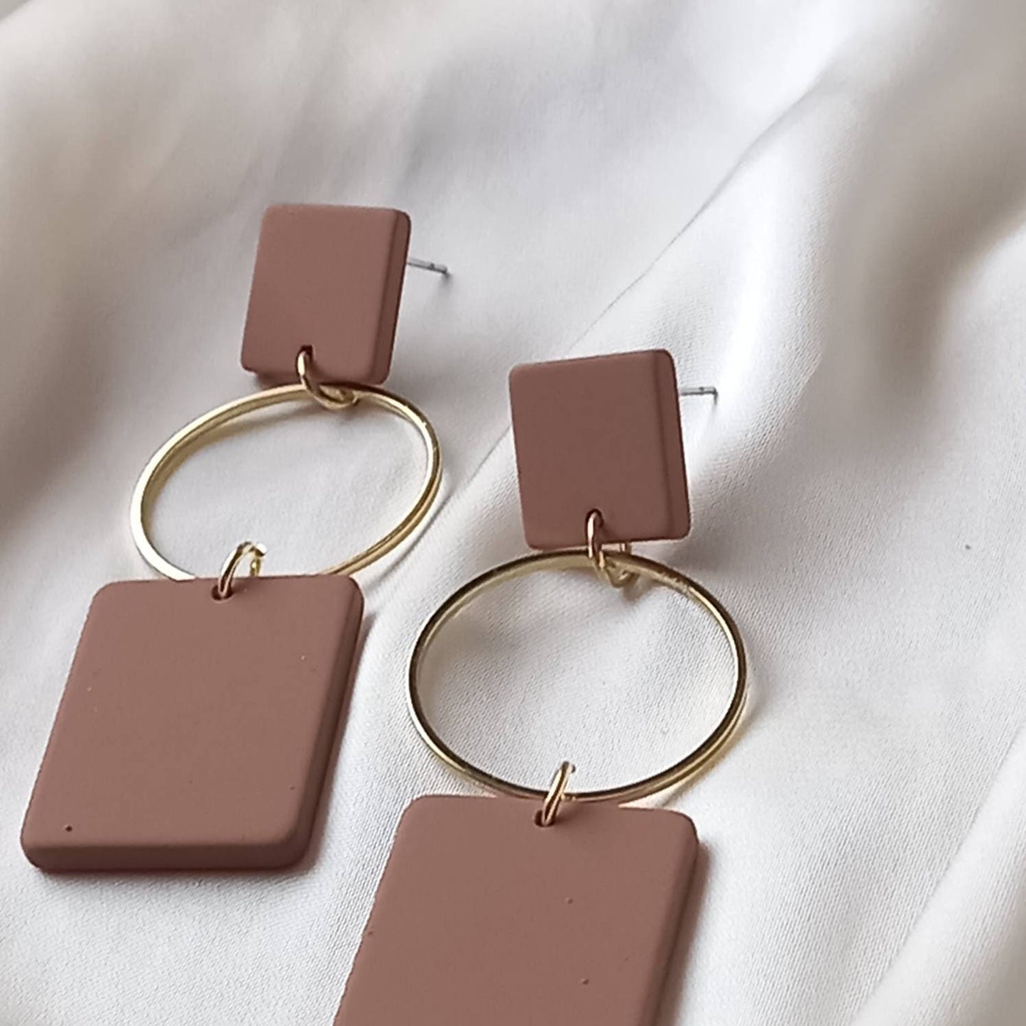 Gold and Brown Rectangle Drop Earrings -  Abstract Earrings,Long Earrings,Brown Earrings,Rectangle Earrings,Gold Jewellery,Gold Earrings