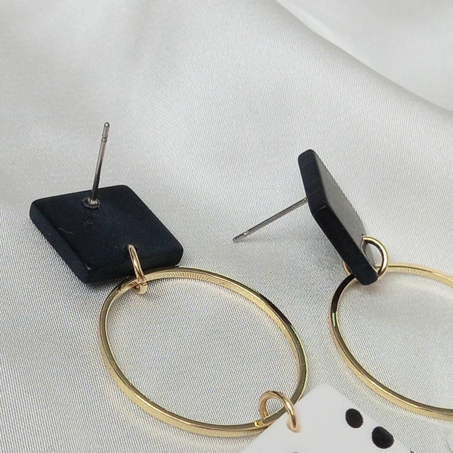 Black & White Spotted Rectangle Drop Earrings - Black Earrings,Gold Earrings,Spotty Earrings,Rectangle Earrings,Gold Earrings In The UK