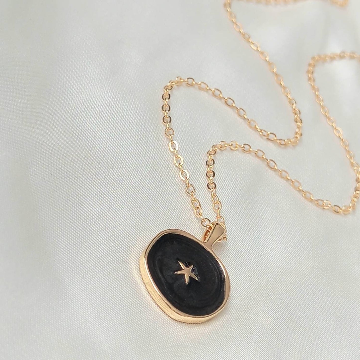 Black & Gold Star Necklace - Gold Pendant Necklace, Black Charm Necklace, Necklaces In The UK, Jewellery In The UK, Black Star Necklace