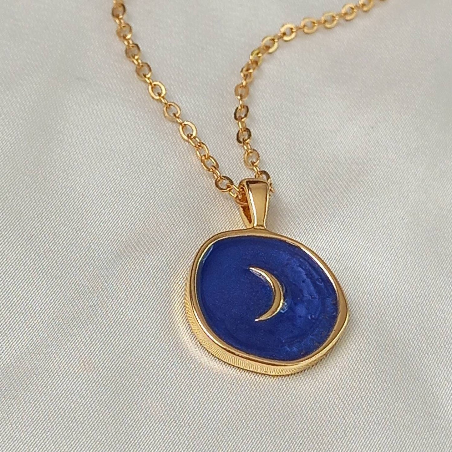 Blue & Gold Moon Chain Necklace - Moon Necklace, Space Necklace, Space Jewellery, Space Lover Gift, Necklaces In The UK, Jewellery In The UK