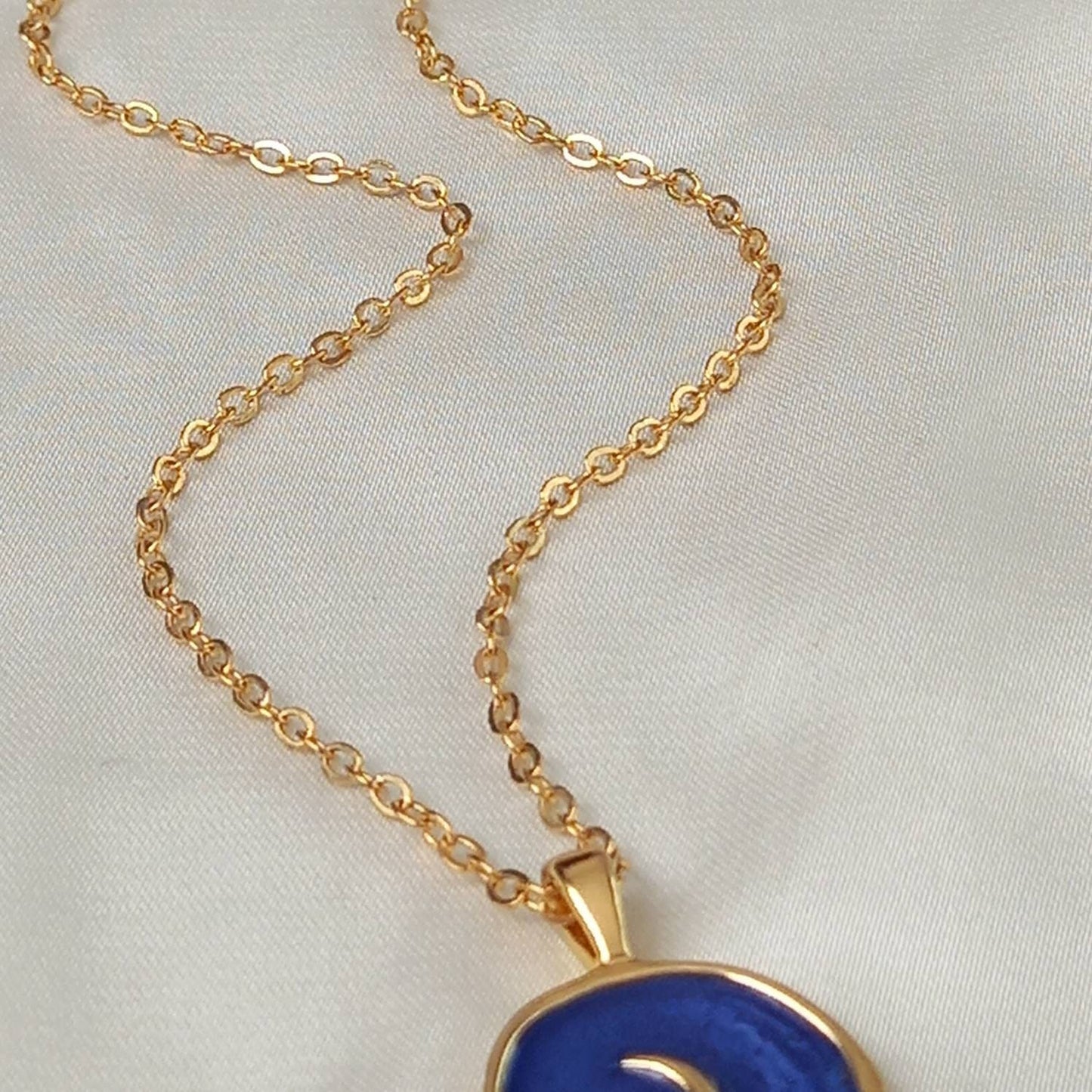 Blue & Gold Moon Chain Necklace - Moon Necklace, Space Necklace, Space Jewellery, Space Lover Gift, Necklaces In The UK, Jewellery In The UK