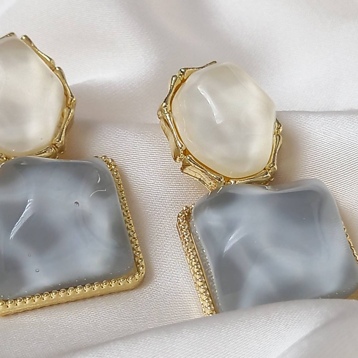 Blue and White Resin Drop Earrings -  Hanging Jewellery,White Earrings,Blue Earrings,Gold Earrings,Resin Earrings,Chunky Earrings In The UK