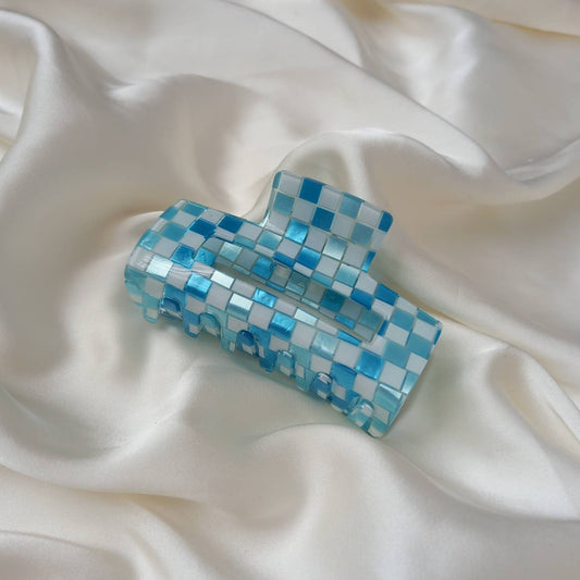 Blue & White Retro Hair Clip - Blue Hair Clip, Funky Hair Clip, 70's Accessories, Vintage Style Hair Clip, Blue Hair Claw, White Hair Clip