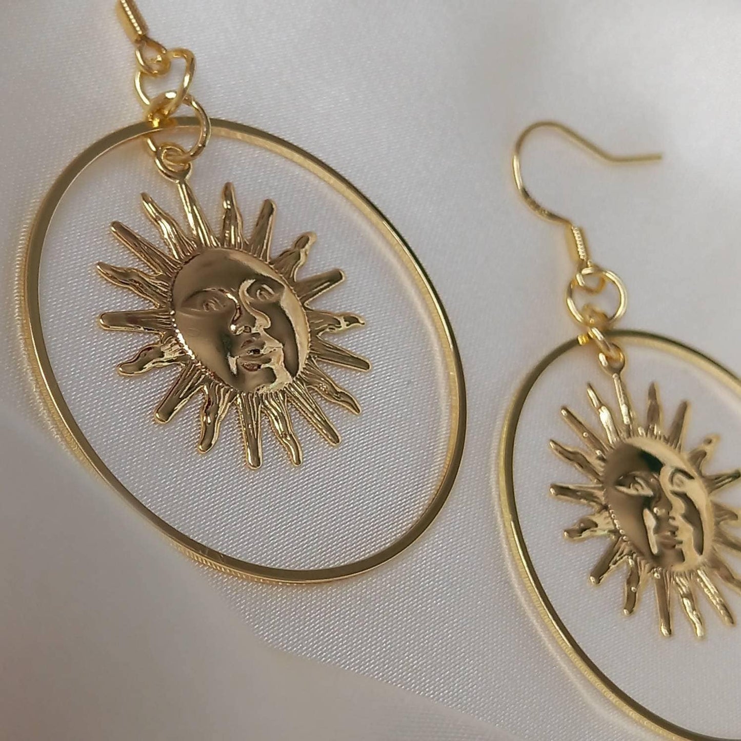 Gold Sun Hoop Earrings - Lightweight Hoop Earrings, Gold Sun Earrings, Cute Earrings, Gold Earrings In The UK, Gold Jewellery In The UK