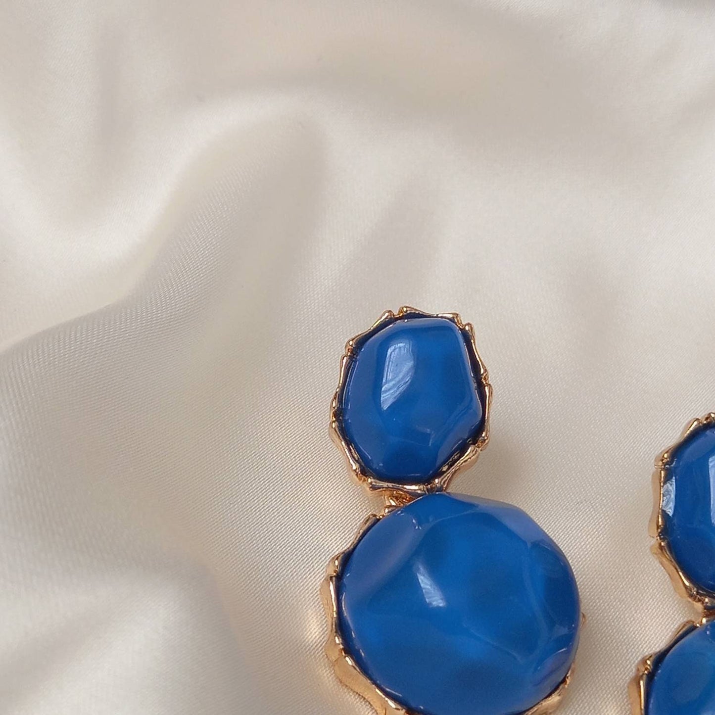 Blue & Gold Oval Resin Drop Earrings -Blue Earrings,Blue Jewellery,Gold Earrings,Resin Earrings,Chunky Earrings,Thick Earrings,Oval Earrings