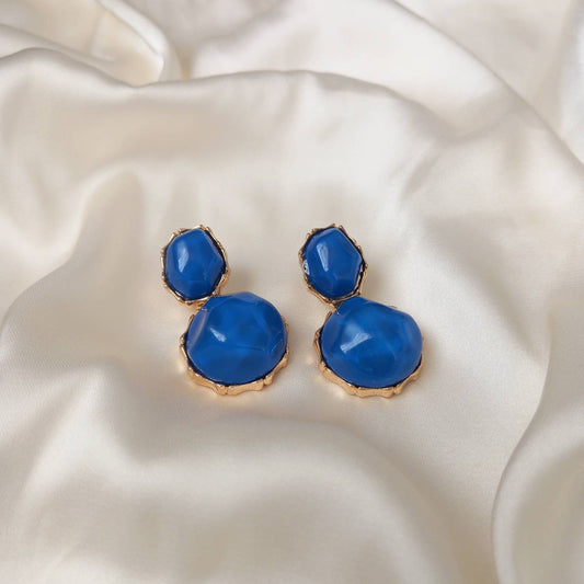 Blue & Gold Oval Resin Drop Earrings -Blue Earrings,Blue Jewellery,Gold Earrings,Resin Earrings,Chunky Earrings,Thick Earrings,Oval Earrings