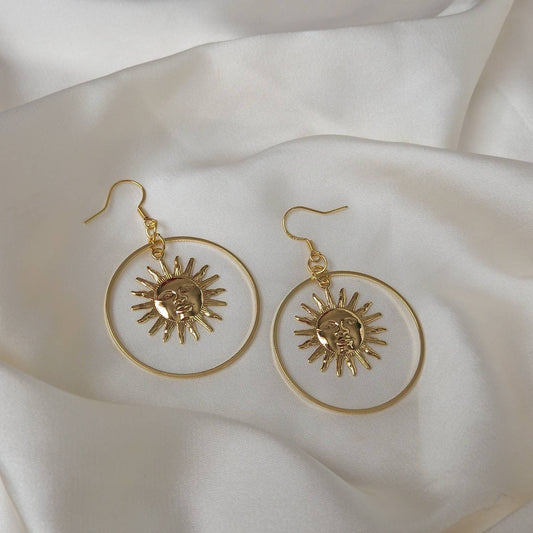 Gold Sun Hoop Earrings - Lightweight Hoop Earrings, Gold Sun Earrings, Cute Earrings, Gold Earrings In The UK, Gold Jewellery In The UK